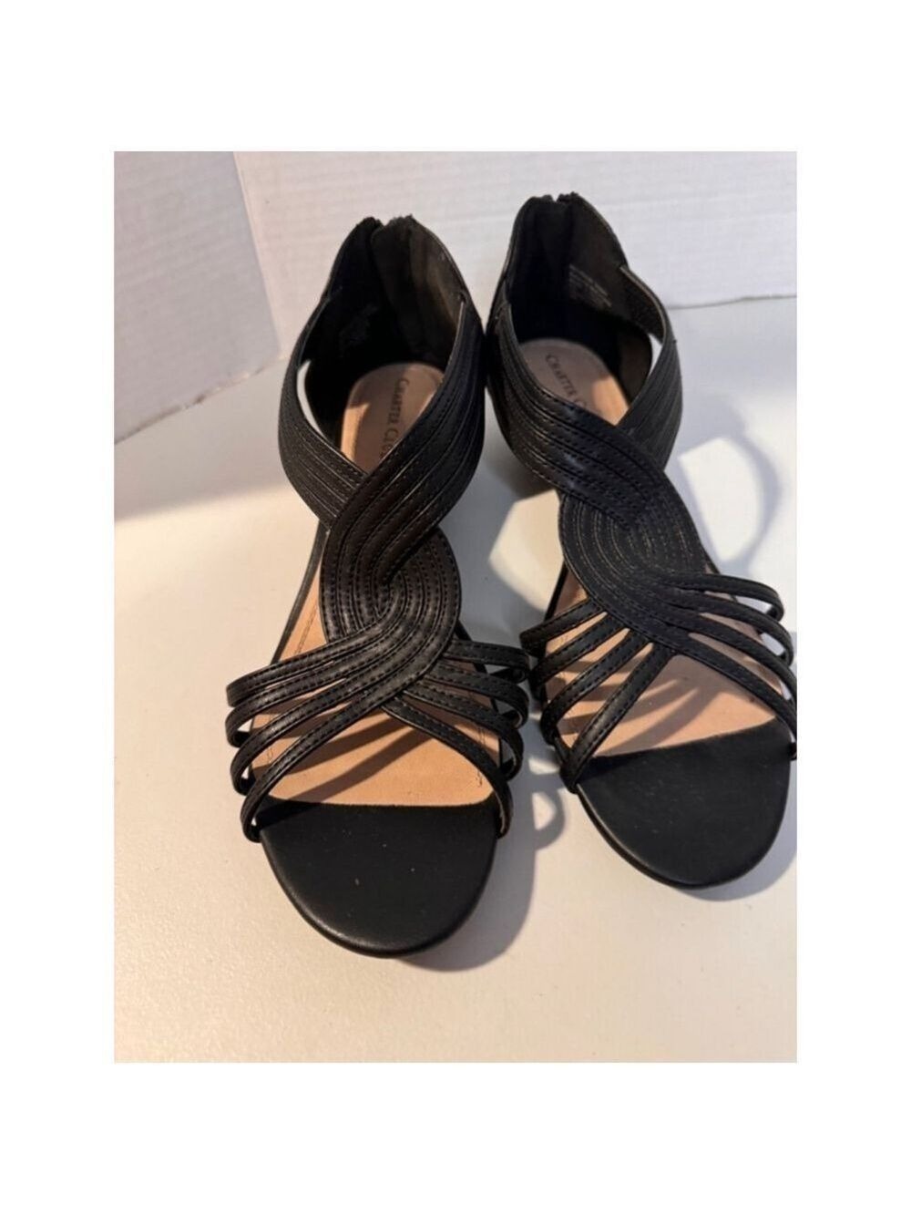Charter Club Black Wedge Zip Back Sandals Size 9M